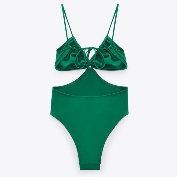Zara Cutout Green Strappy One Piece Swimsuit - Picture 2 of 5